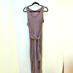 Burgundy and Grey Striped Maxi Dress